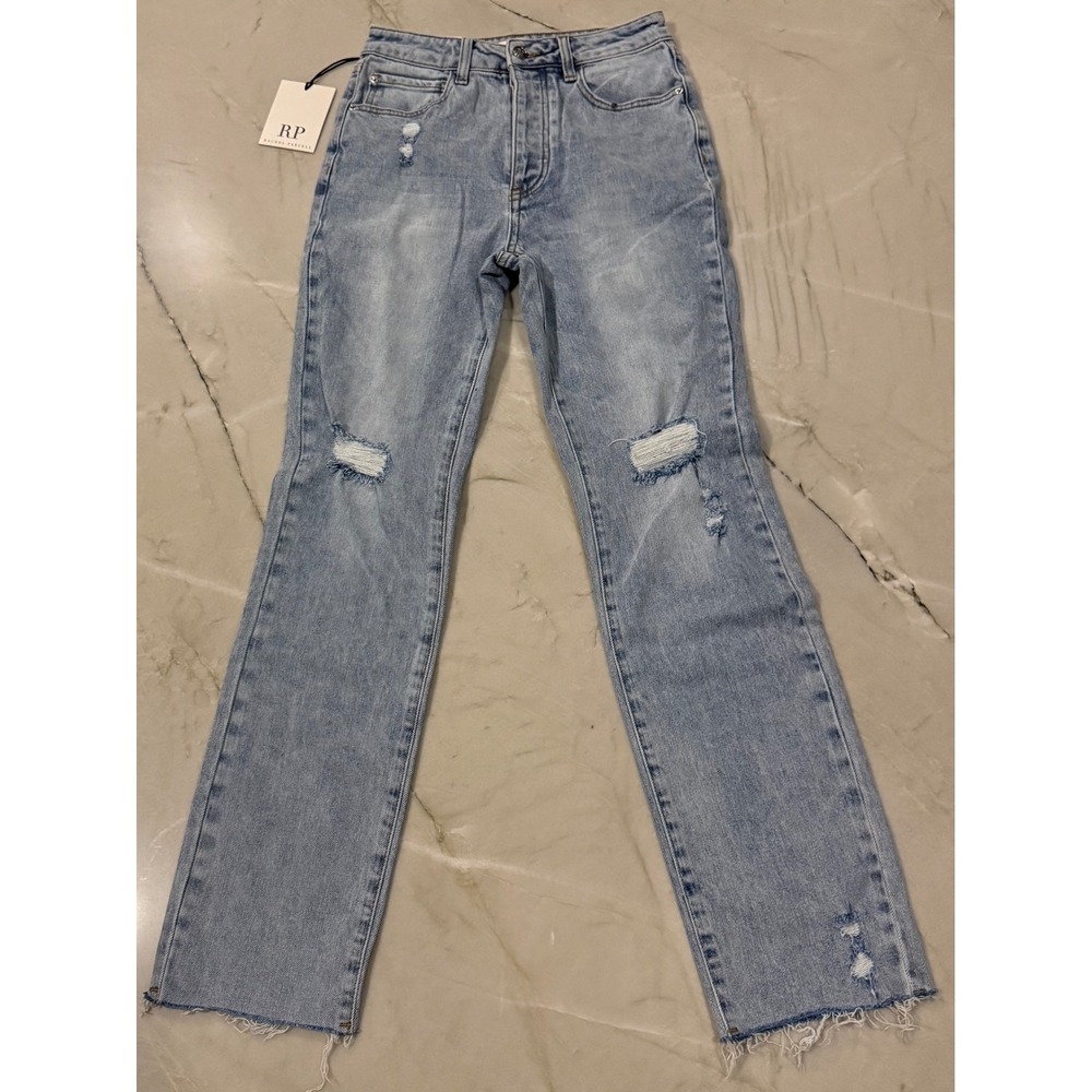 NWT Rachel Parcell Distressed Straight Leg Jeans Light Wash Raw Hem 25 RPB234-02
